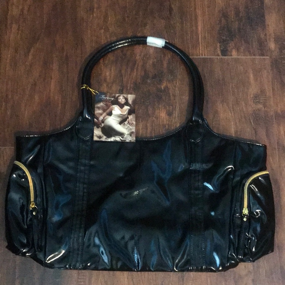 Mariah Carey Black Satchel Bag with Side Zippers - New